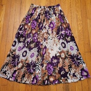 Citicraze Purple Floral Cotton Crinkle Midi Skirt Elastic‎ Waist Boho M Daisy